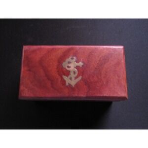Cool Vintage Wooden Trinket Box With Brass Anchor Inlay Nautical Design Hardwood